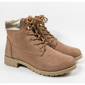 Brown‎ Women's Boots with Gold Metallic Trim - Size 7 Fall Winter Cabincore